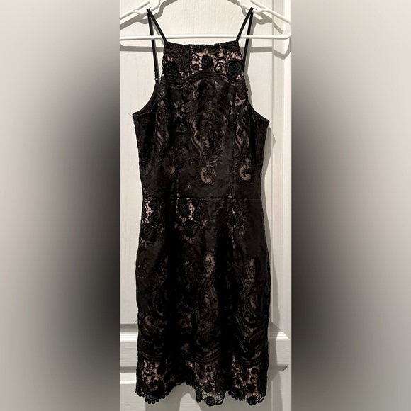 Dress the Population Sleeveless Julie Sequin Lace Mini Dress Black/Nude CL3 - Picture 3 of 9